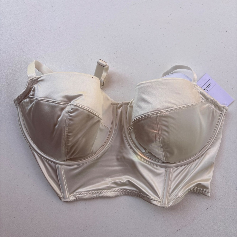 Auden Cream Satin Bustier Corset Bra Top XL NWT 023 10 2638 Longline Bra
